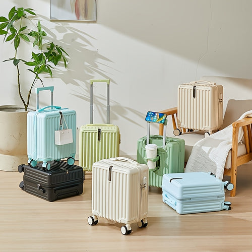 14-Inch Luggage with Swivel Caster Wheels and Cup Holder | ABS+PC Shell, Aluminum Alloy Handle, Zipper Closure, Combination Lock, Ideal for Business Travel