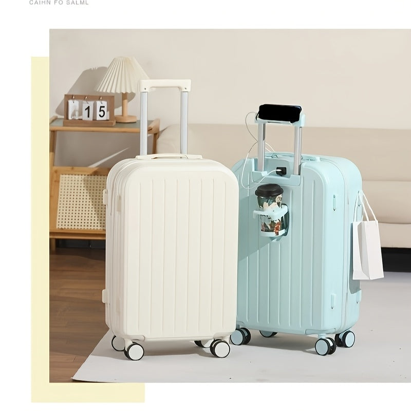 20\u002F24 Inch Stylish PC Zipper Suitcase • Travel Trolley Bag for Women • Featuring a Cup Holder And USB Charging Port