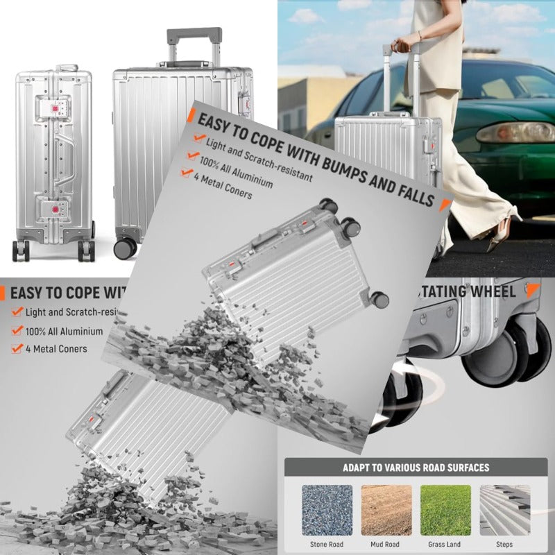 omcriUrbanExplorer All Aluminum Carry On Lage 22x14x9 Airline Appd Heavy Duty Hard Shell Suitcases Zipperl Suitcase with TSA Lock Sliver 20 Inch