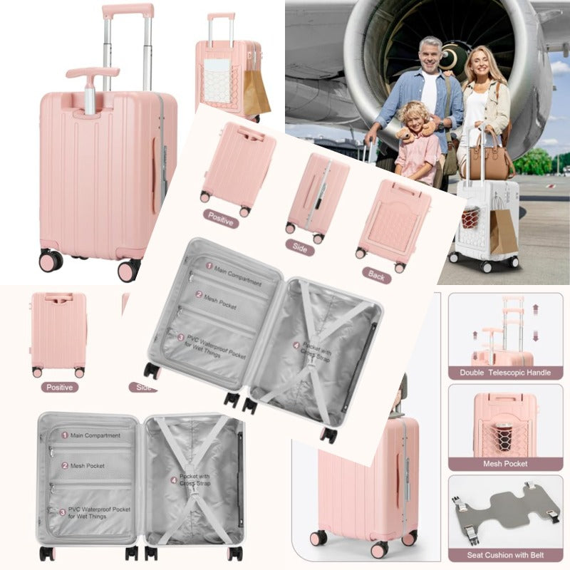 omcriCarry On Lage Double Handle Suitcase with Net PocketHard Shell Spinner Wheels Lage with TSA LockandSeat Belt 20 inch Pink