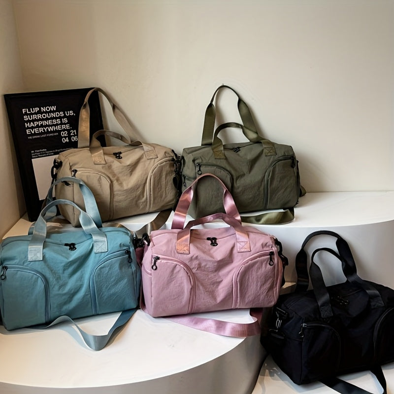 Large Capacity Lightweight Travel Crossbody Bag with Shoe Compartment - Durable Polyester Gym Bag for Men & Women, Multiple Compartments, Fashionable Casual Shoulder Bag in 5 Colors (Bright Pink, Khaki, Green, Blue, Black)