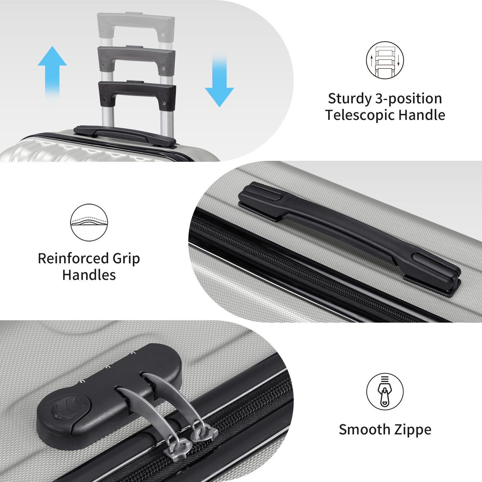 3in1 Luggage Set with Detachable Wheels, 20\u002F24\u002F28 Inch Lightweight ABS Suitcase with Lock & Spinner Wheels, Durable Travel Trolley Bag, 28-inch Disassembly Wheels