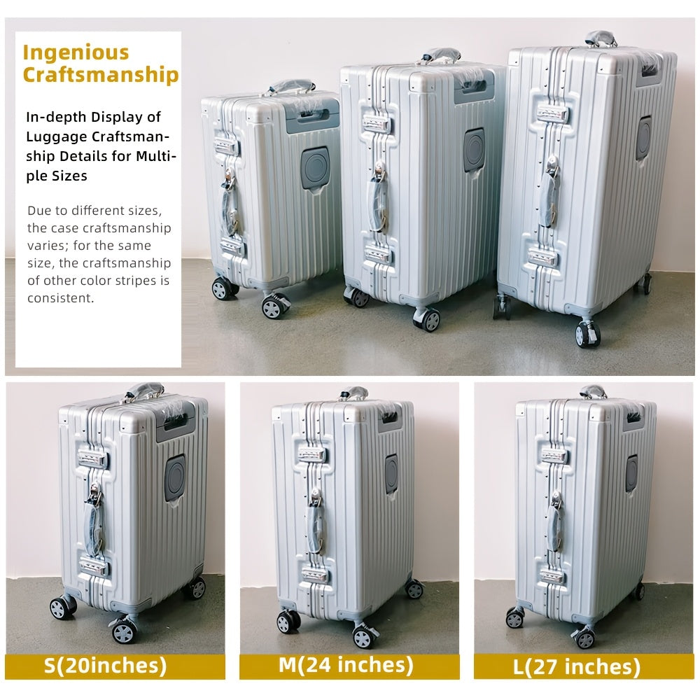 Aluminum Alloy Frame Luggage It Is Equipped with a Cup Holder, Brake Wheels, a Hook, a Built-in USB Charging Port, and a TSA-approved International Combination Lock, Allowing for Smooth Passage Through International Security Checkpoints