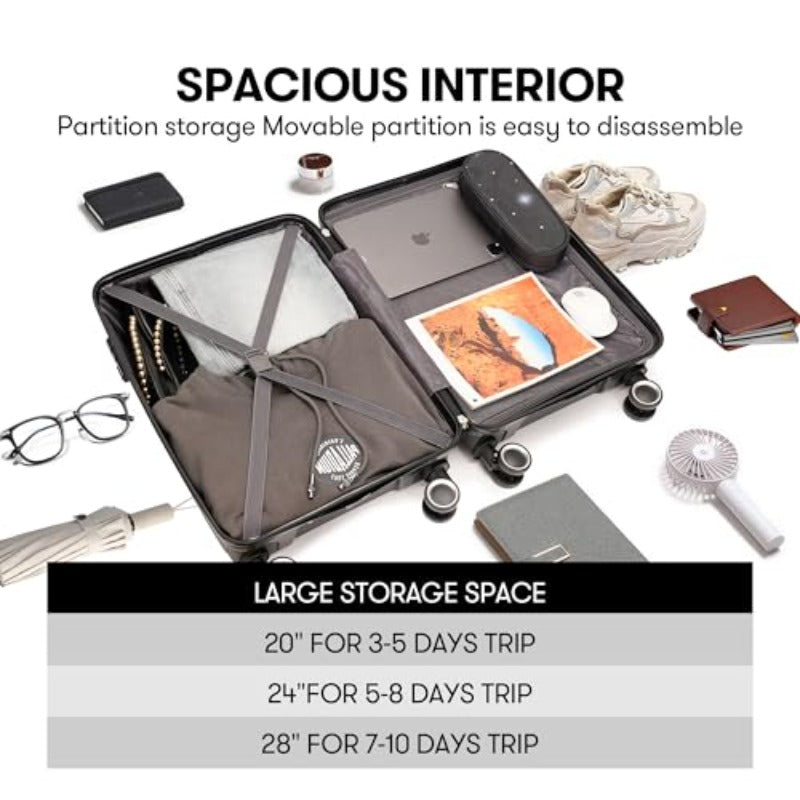 GinzaTravel 24 Inch Checked Luggage with Spinner Wheels TSA Lock PP Hardside Durable Medium Checked Suitcase Gray 24Inch