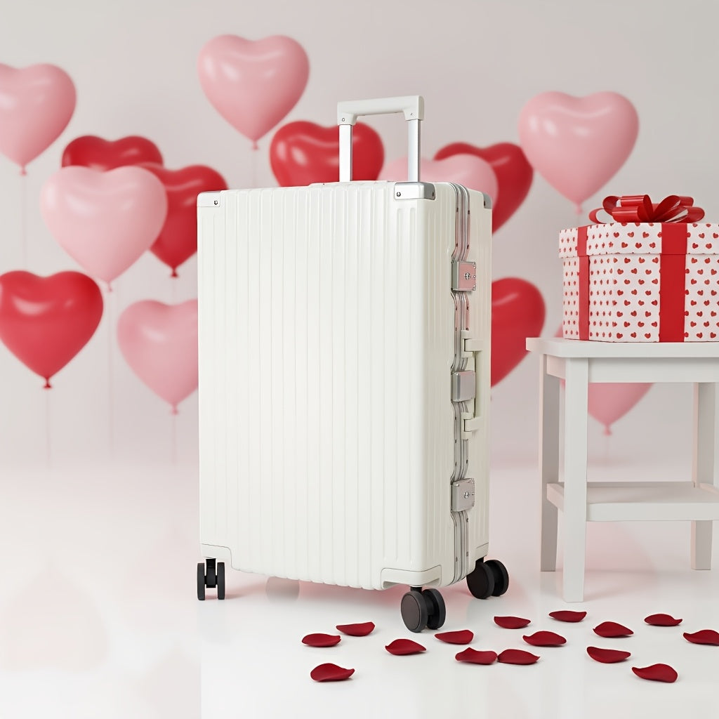 1pc Large Aluminum Alloy Frame Suitcase With Swivel Wheels | Suitable For Men And Women, Travel Essential, Christmas And Holiday Gift, 30 Inches, Ivory, Hard Shell, Combination Lock