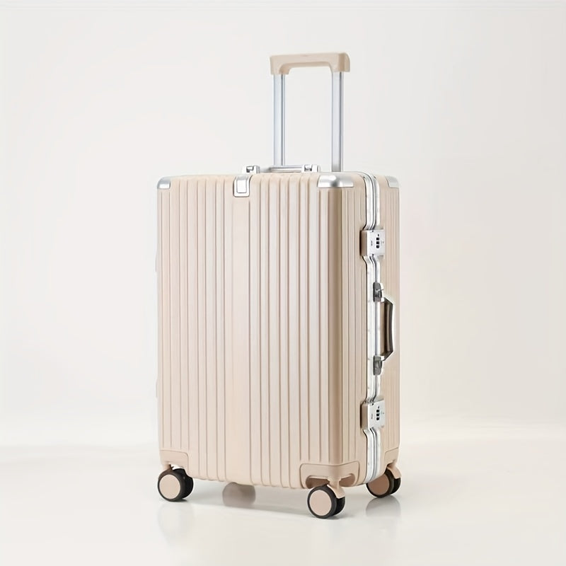 20Inch PC Hard Shell Carry On Luggage with Aluminum Frame Silvery Suitcase with Cup Holder And USB Port Zipperless Design Ideal for Business Travel