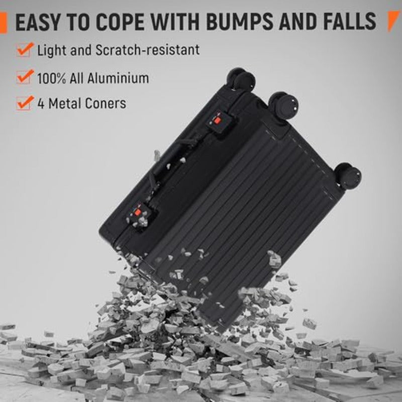 omcriUrbanExplorer All Aluminum Carry On Lage 22x14x9 Airline Appd Heavy Duty Hard Shell Suitcases Zipperl Suitcase with TSA Lock Black 20 Inch