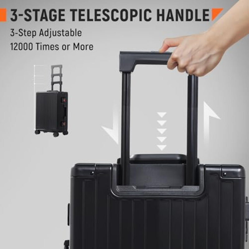 omcriUrbanExplorer All Aluminum Carry On Lage 22x14x9 Airline Appd Heavy Duty Hard Shell Suitcases Zipperl Suitcase with TSA Lock Black 20 Inch