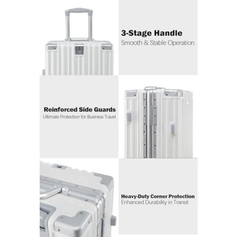 xwlHotWay 26 Inch Aluminum Frame Luggage with Spinner Wheels PC Hard Shell Suitcase with Cup Holder Zipperless Luggage for Business Travel White