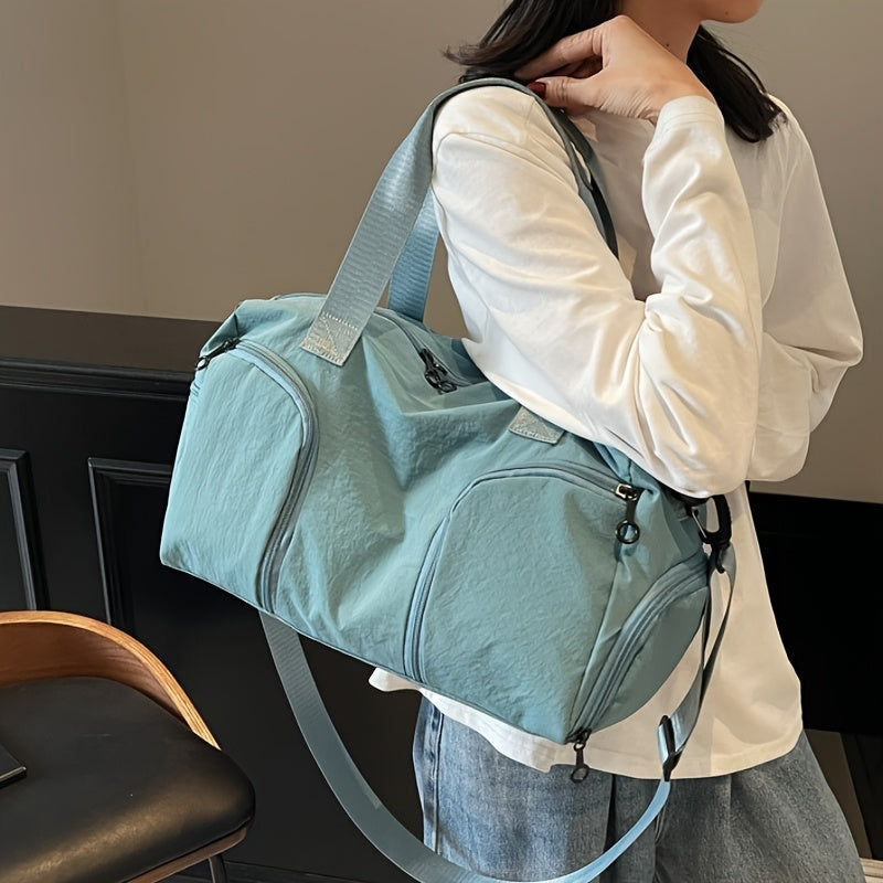 Large Capacity Lightweight Travel Crossbody Bag with Shoe Compartment - Durable Polyester Gym Bag for Men & Women, Multiple Compartments, Fashionable Casual Shoulder Bag in 5 Colors (Bright Pink, Khaki, Green, Blue, Black)