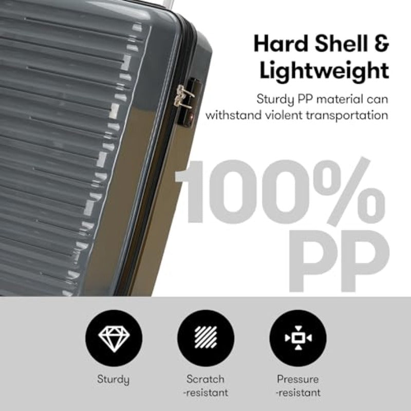 GinzaTravel 24 Inch Checked Luggage with Spinner Wheels TSA Lock PP Hardside Durable Medium Checked Suitcase Gray 24Inch