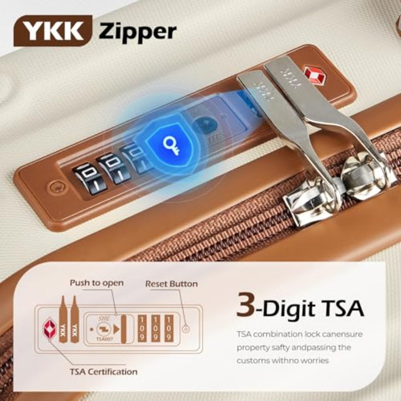 omcriLage Set 3 Piece with Cup HolderHardshell TSA Lock Spinner Wheels Carry on Lightweight Suitcase Hook and YKK Zippers for Valentine Gifts Beige 5 piece sets (20\u002F24\u002F28\u002FDB\u002FTB )