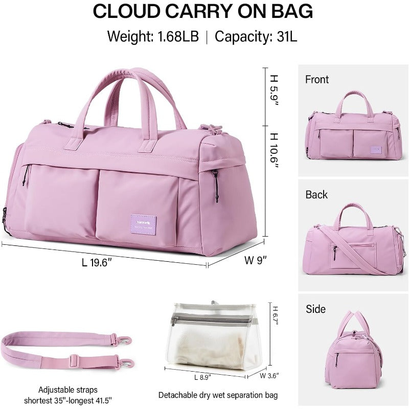 Hanke Cloud Carry On Luggage Bags for Travel Carry On Bag for Women Lightweight Travel Tote Bag Overnight Weekender Bag Lilac Purple