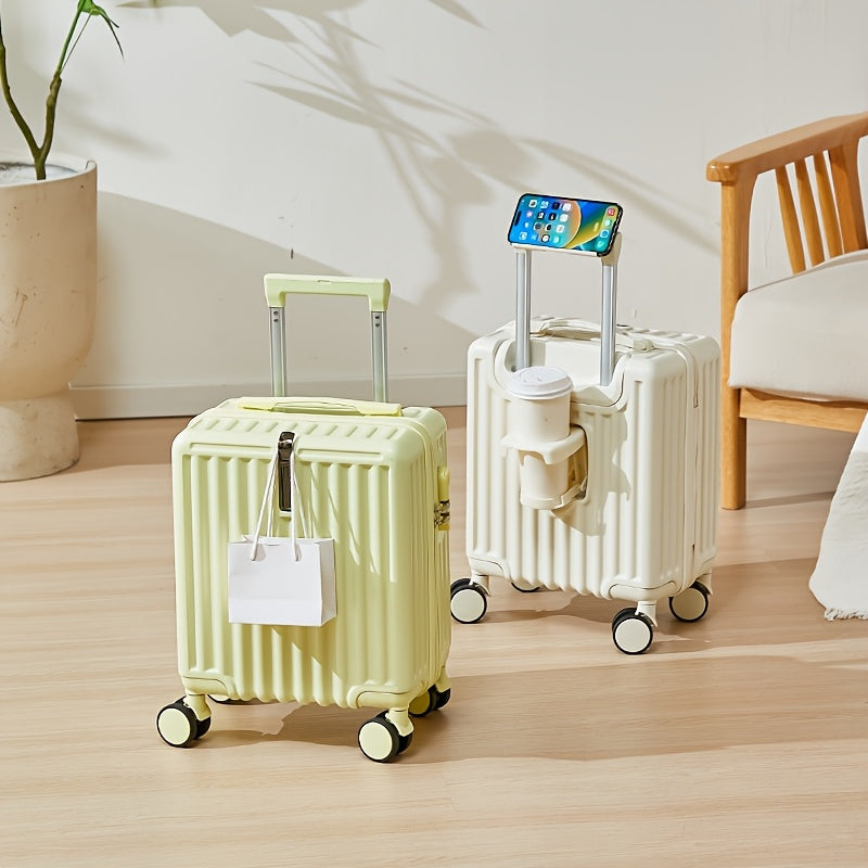 14-Inch Luggage with Swivel Caster Wheels and Cup Holder | ABS+PC Shell, Aluminum Alloy Handle, Zipper Closure, Combination Lock, Ideal for Business Travel