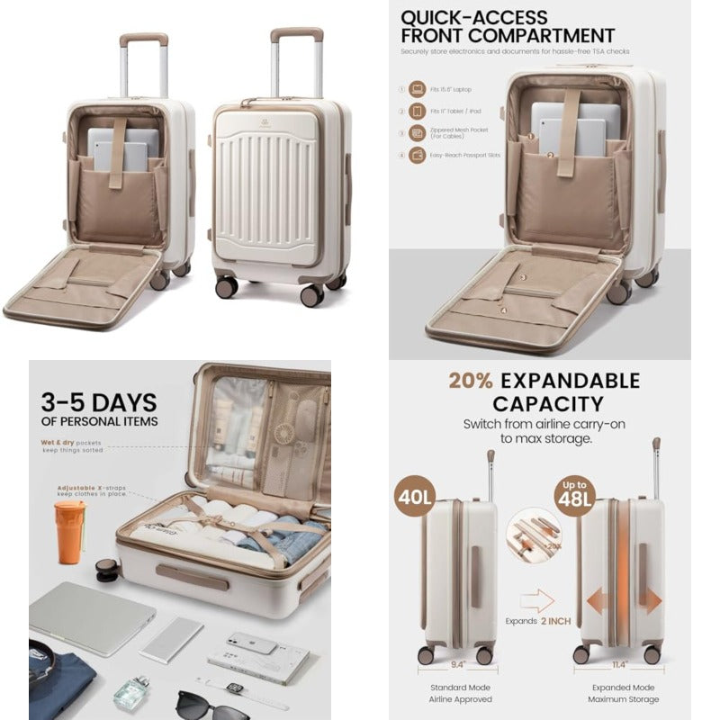 LOVEVOOK 22X14X9 Carry-On Suitcase, Airline Approved, Expandable Hard Shell with Spinner Wheels, USB Charging Port, Front Pocket, TSA Lock, Ideal for Travel