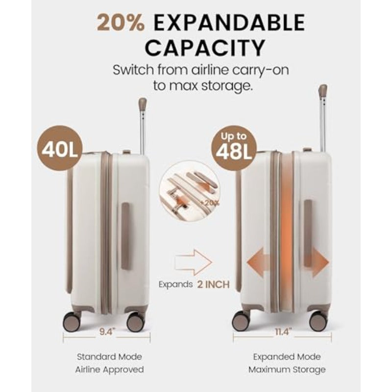 LOVEVOOK 22X14X9 Carry-On Suitcase, Airline Approved, Expandable Hard Shell with Spinner Wheels, USB Charging Port, Front Pocket, TSA Lock, Ideal for Travel