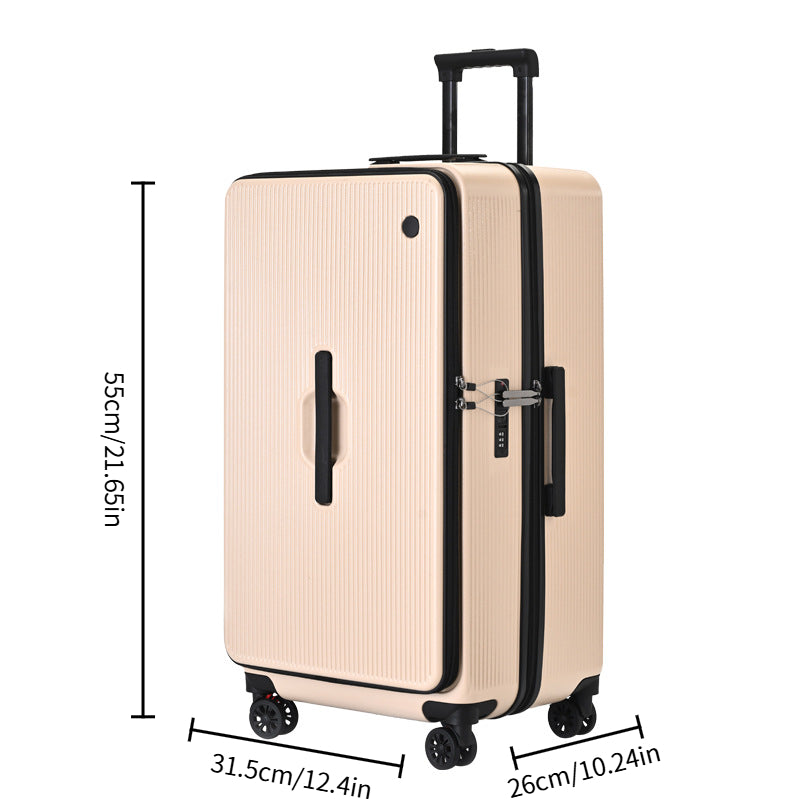 Large Capacity Rolling Suitcase with a Side-Opening Zipper, Made from PC Material for Travel
