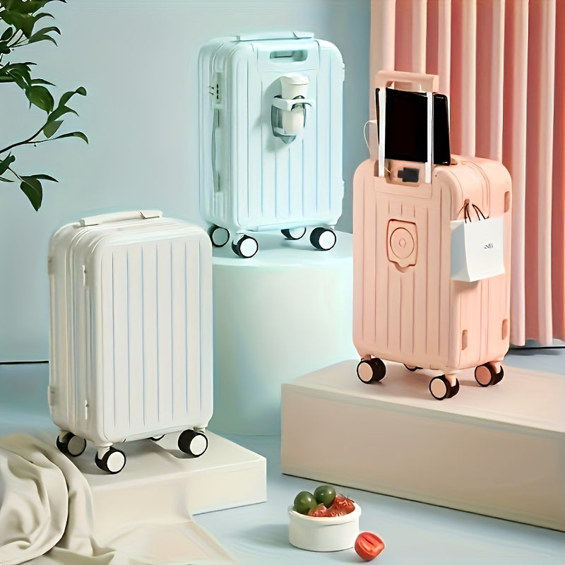 20\u002F24 Inch Stylish PC Zipper Suitcase • Travel Trolley Bag for Women • Featuring a Cup Holder And USB Charging Port
