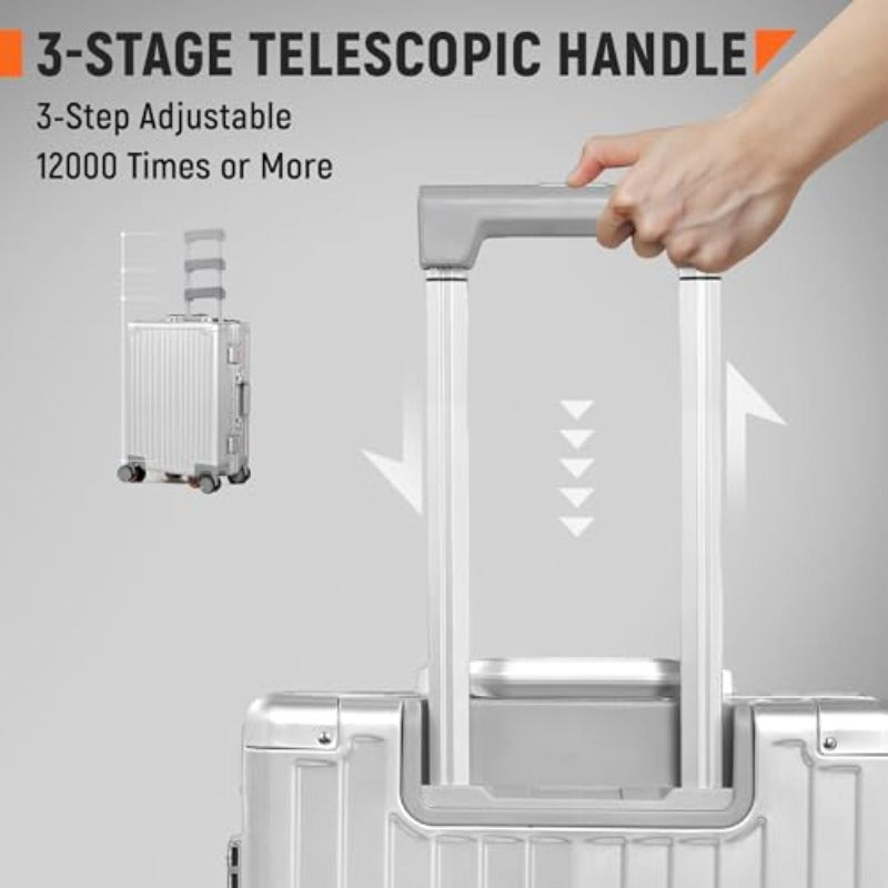 omcriUrbanExplorer All Aluminum Carry On Lage 22x14x9 Airline Appd Heavy Duty Hard Shell Suitcases Zipperl Suitcase with TSA Lock Sliver 20 Inch