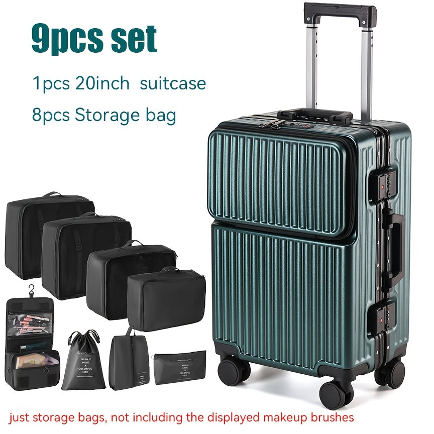Luggage Set 9pcs 9pcs Luggage Set Including 20 And 24-Inch Suitcases, a Travel Storage Bag, And a Hard TSA Lock. The 20-Inch Carry-On Suitcase Features an Aluminum Frame, a Hardside Design