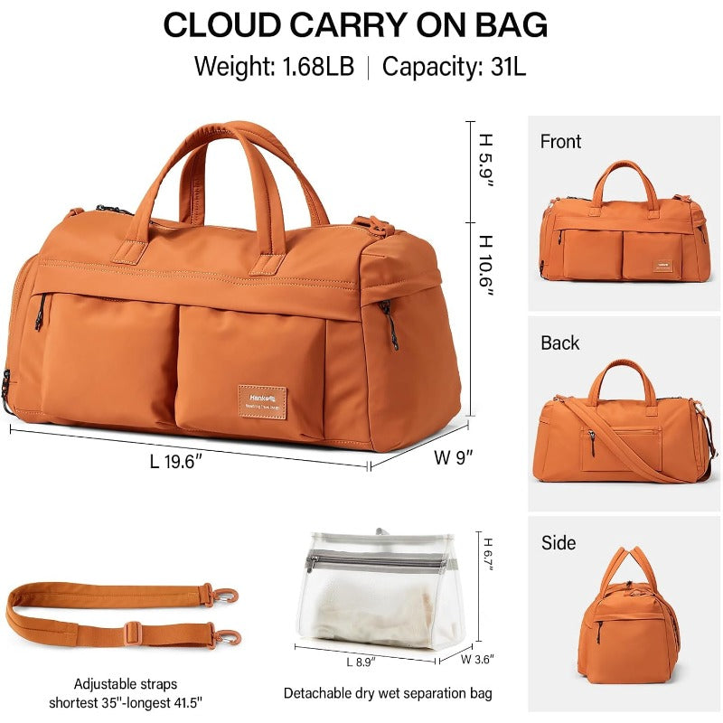 Hanke Cloud Carry On Luggage Bags for Travel Carry On Bag for Women Lightweight Travel Tote Bag Overnight Weekender BagMocha Brown