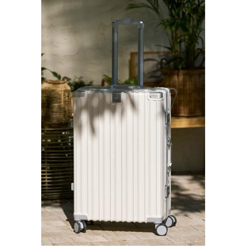 xwlHotWay 26 Inch Aluminum Frame Luggage with Spinner Wheels PC Hard Shell Suitcase with Cup Holder Zipperless Luggage for Business Travel White