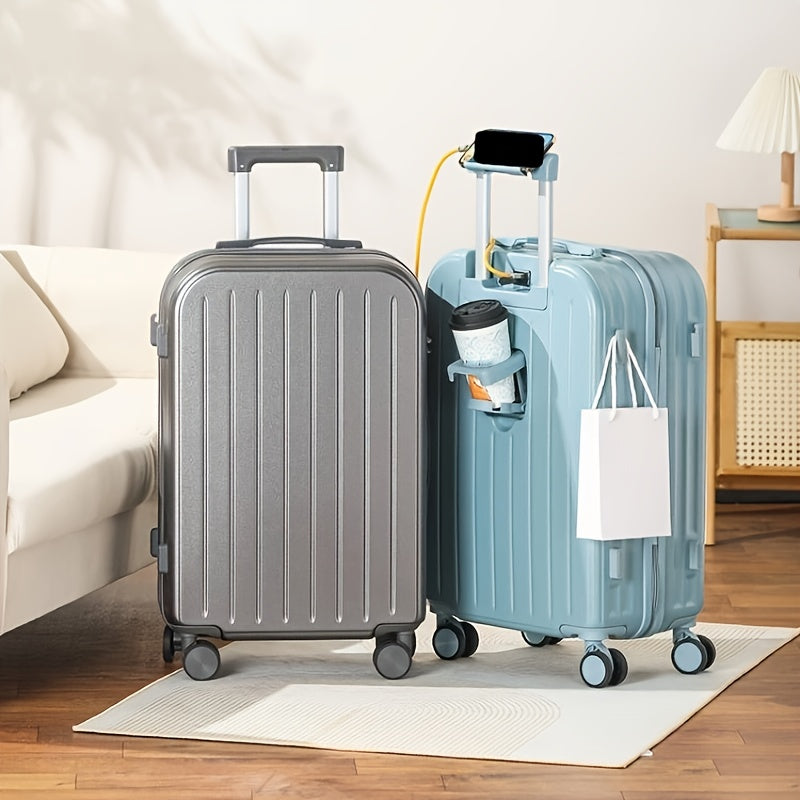 20\u002F24 Inch Stylish PC Zipper Suitcase • Travel Trolley Bag for Women • Featuring a Cup Holder And USB Charging Port