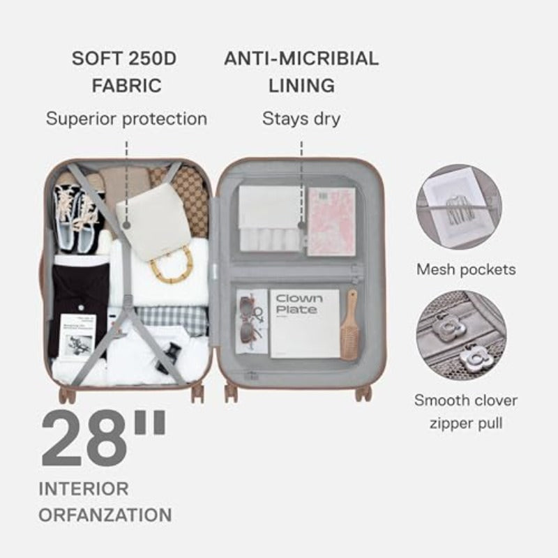 xwlartrips Large Checked Luggage 28 Inch Hard Shell Suitcase with Spinner Wheels Large Travel Suitcase for Long Trips and Family Travel Brown