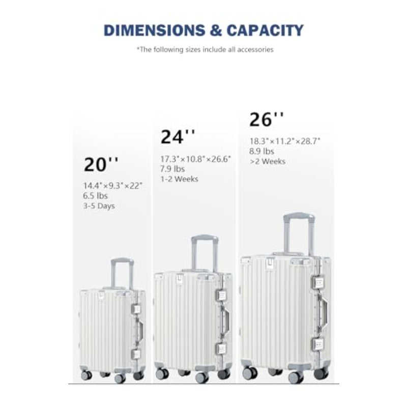 xwlHotWay 26 Inch Aluminum Frame Luggage with Spinner Wheels PC Hard Shell Suitcase with Cup Holder Zipperless Luggage for Business Travel White