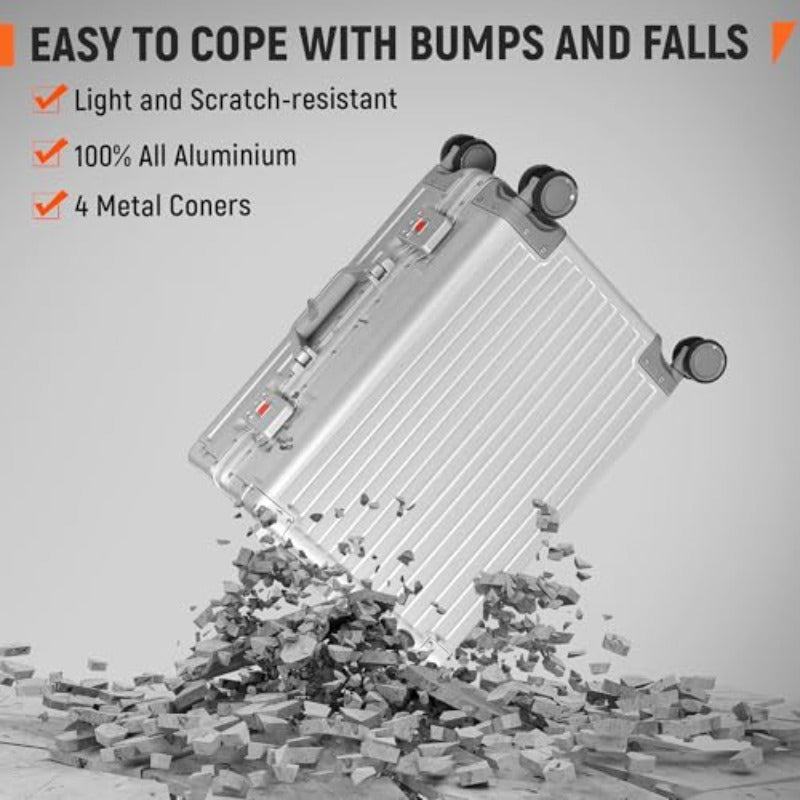 omcriUrbanExplorer All Aluminum Carry On Lage 22x14x9 Airline Appd Heavy Duty Hard Shell Suitcases Zipperl Suitcase with TSA Lock Sliver 20 Inch