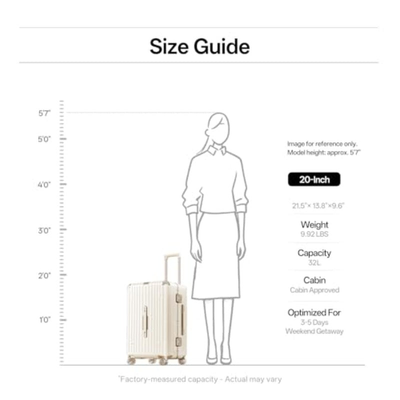 20-Inch Beige Carry-On Suitcase - Hard Shell Trunk with Aluminum Frame, Zipperless Design, Airline Approved, Features Detachable Liner And Wheels