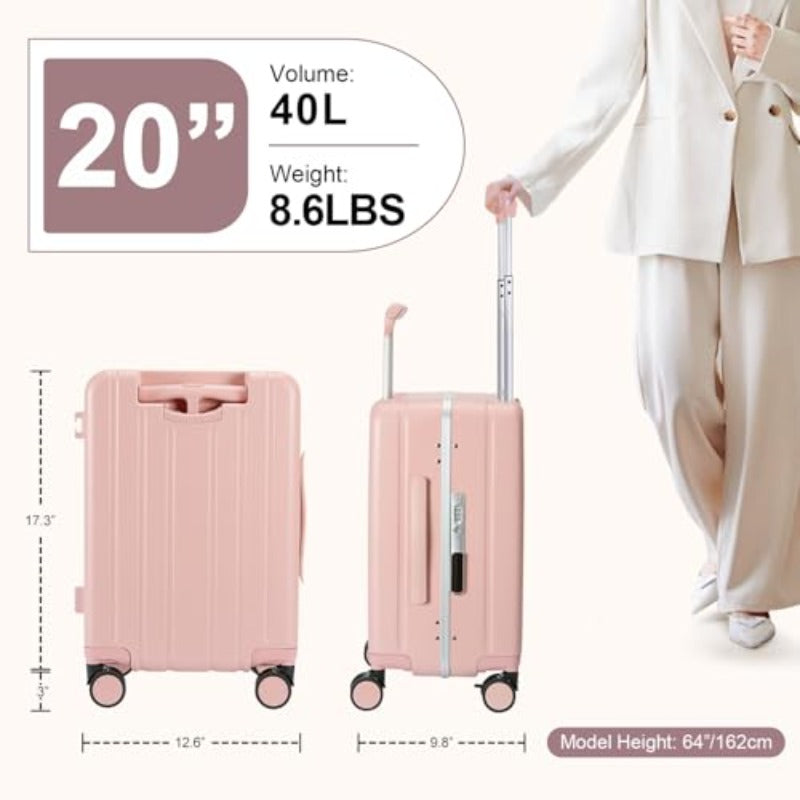 omcriCarry On Lage Double Handle Suitcase with Net PocketHard Shell Spinner Wheels Lage with TSA LockandSeat Belt 20 inch Pink