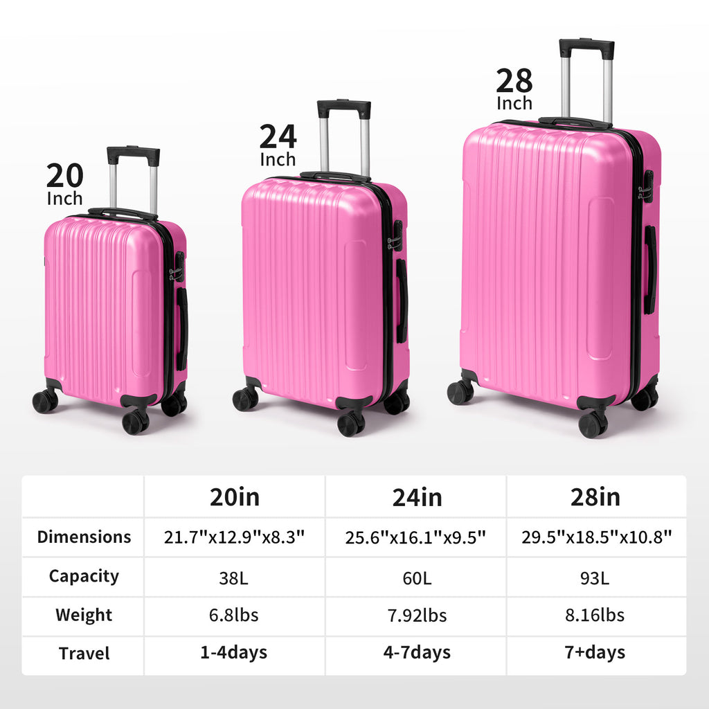3in1 Luggage Set with Detachable Wheels, 20\u002F24\u002F28 Inch Lightweight ABS Suitcase with Lock & Spinner Wheels, Durable Travel Trolley Bag, 28-inch Disassembly Wheels
