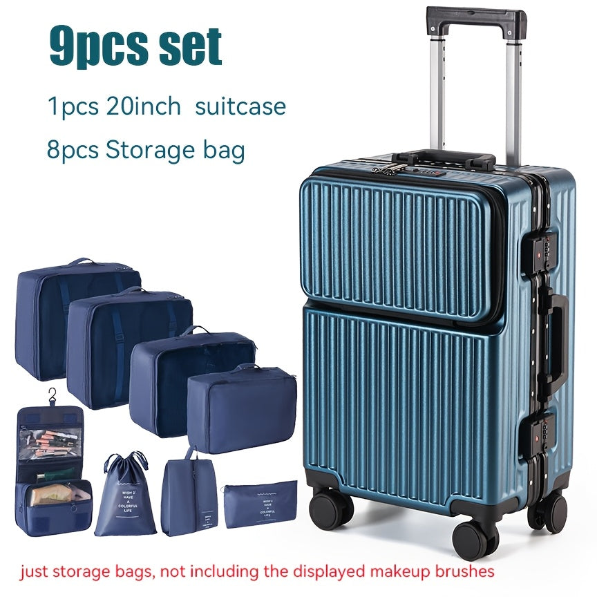 Luggage Set 9pcs 9pcs Luggage Set Including 20 And 24-Inch Suitcases, a Travel Storage Bag, And a Hard TSA Lock. The 20-Inch Carry-On Suitcase Features an Aluminum Frame, a Hardside Design