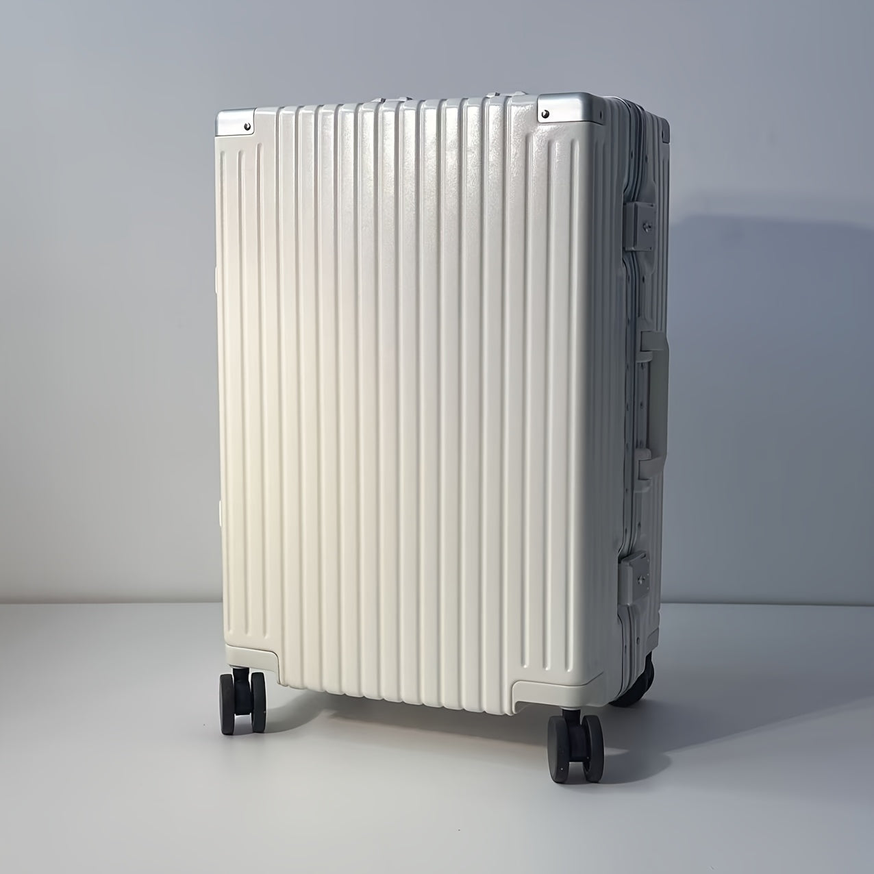 1pc Large Aluminum Alloy Frame Suitcase With Swivel Wheels | Suitable For Men And Women, Travel Essential, Christmas And Holiday Gift, 30 Inches, Ivory, Hard Shell, Combination Lock