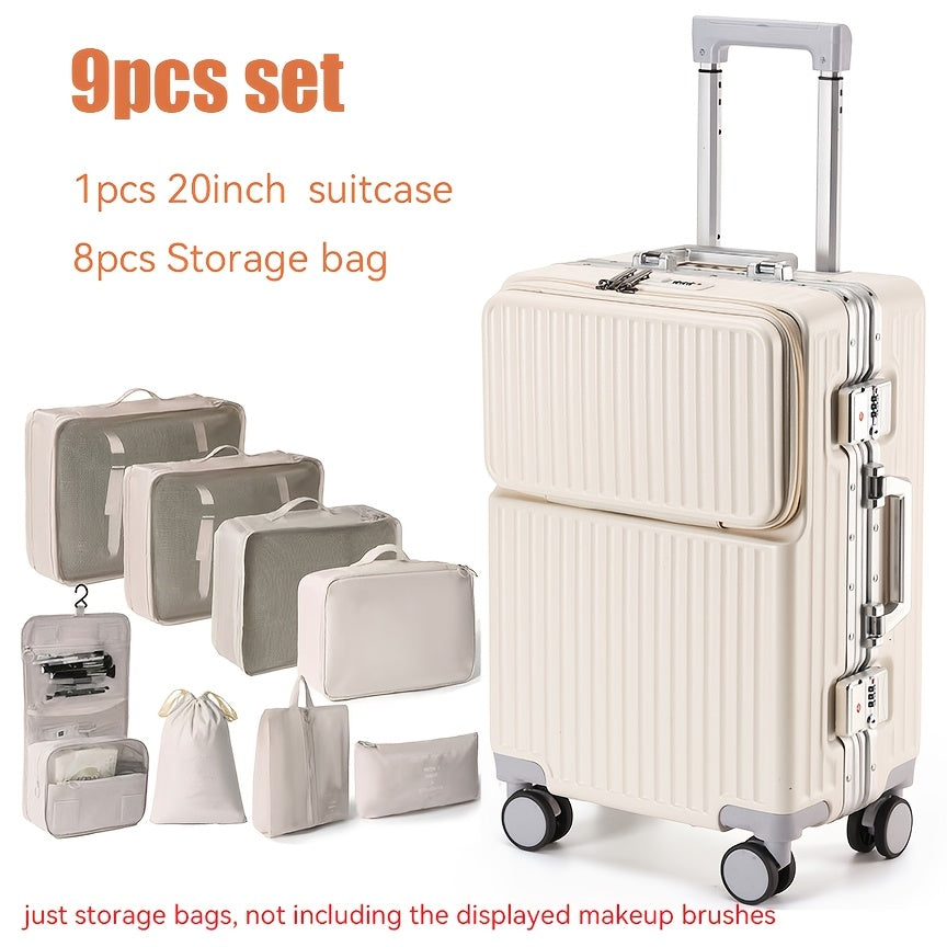 Luggage Set 9pcs 9pcs Luggage Set Including 20 And 24-Inch Suitcases, a Travel Storage Bag, And a Hard TSA Lock. The 20-Inch Carry-On Suitcase Features an Aluminum Frame, a Hardside Design