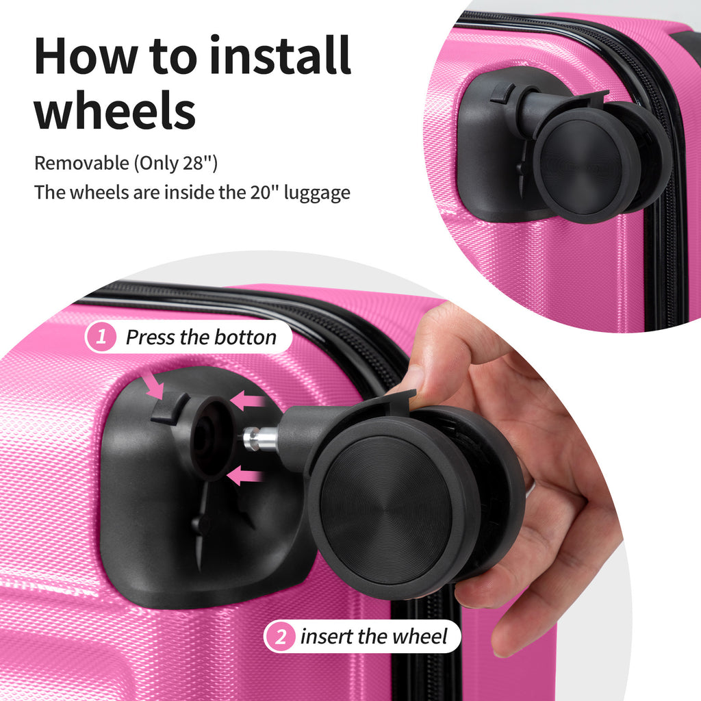 3in1 Luggage Set with Detachable Wheels, 20\u002F24\u002F28 Inch Lightweight ABS Suitcase with Lock & Spinner Wheels, Durable Travel Trolley Bag, 28-inch Disassembly Wheels