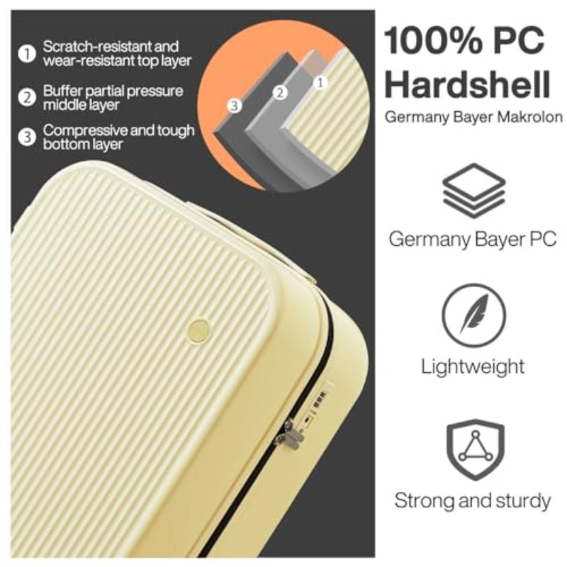 mixi 20 Inch Carry On Luggage PC Hardside Suitcases with Wheels and TSA for Travel Woman Men Lark Yellow