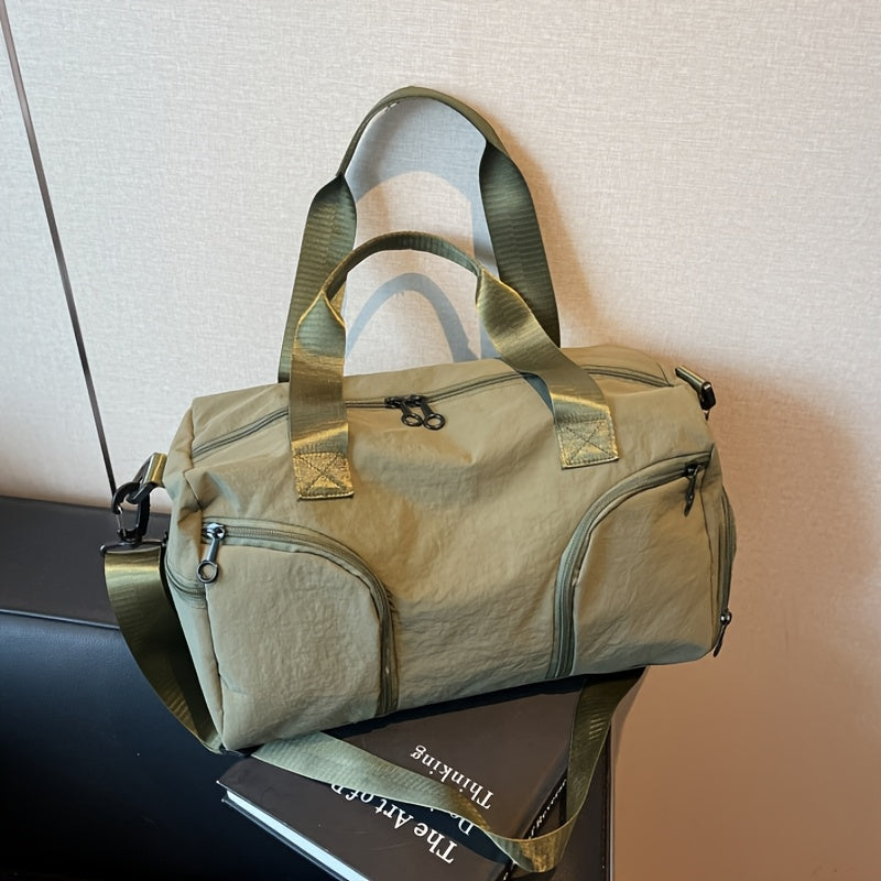 Large Capacity Lightweight Travel Crossbody Bag with Shoe Compartment - Durable Polyester Gym Bag for Men & Women, Multiple Compartments, Fashionable Casual Shoulder Bag in 5 Colors (Bright Pink, Khaki, Green, Blue, Black)