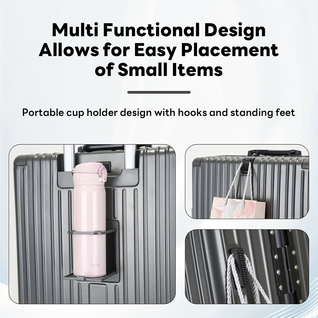 20Inch PC Hard Shell Carry On Luggage with Aluminum Frame Silvery Suitcase with Cup Holder And USB Port Zipperless Design Ideal for Business Travel