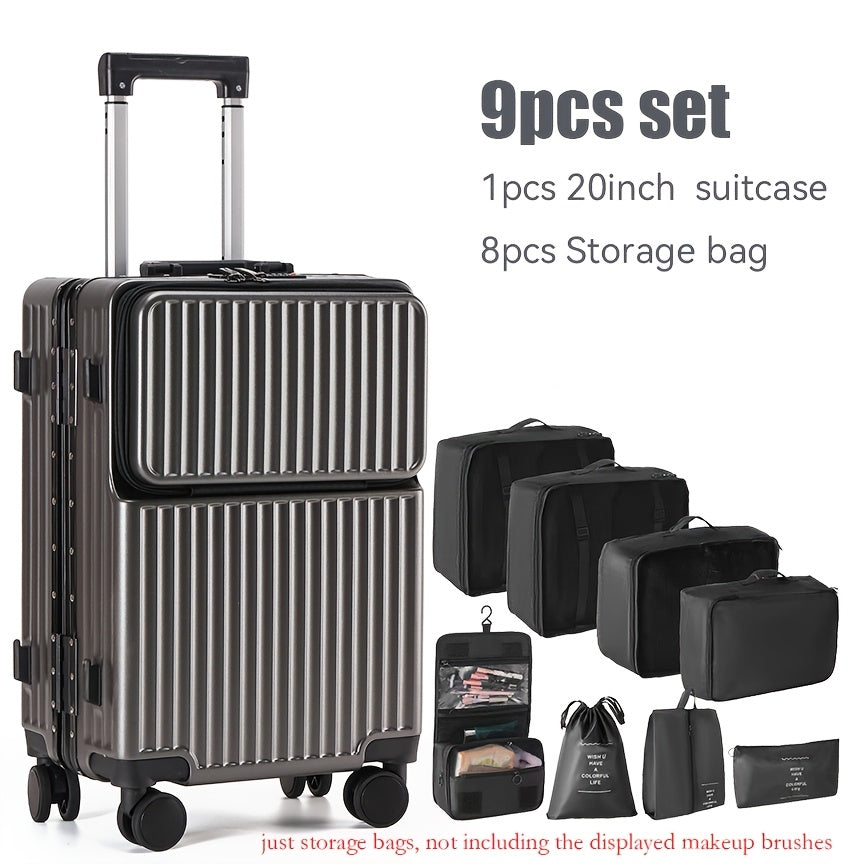 Luggage Set 9pcs 9pcs Luggage Set Including 20 And 24-Inch Suitcases, a Travel Storage Bag, And a Hard TSA Lock. The 20-Inch Carry-On Suitcase Features an Aluminum Frame, a Hardside Design