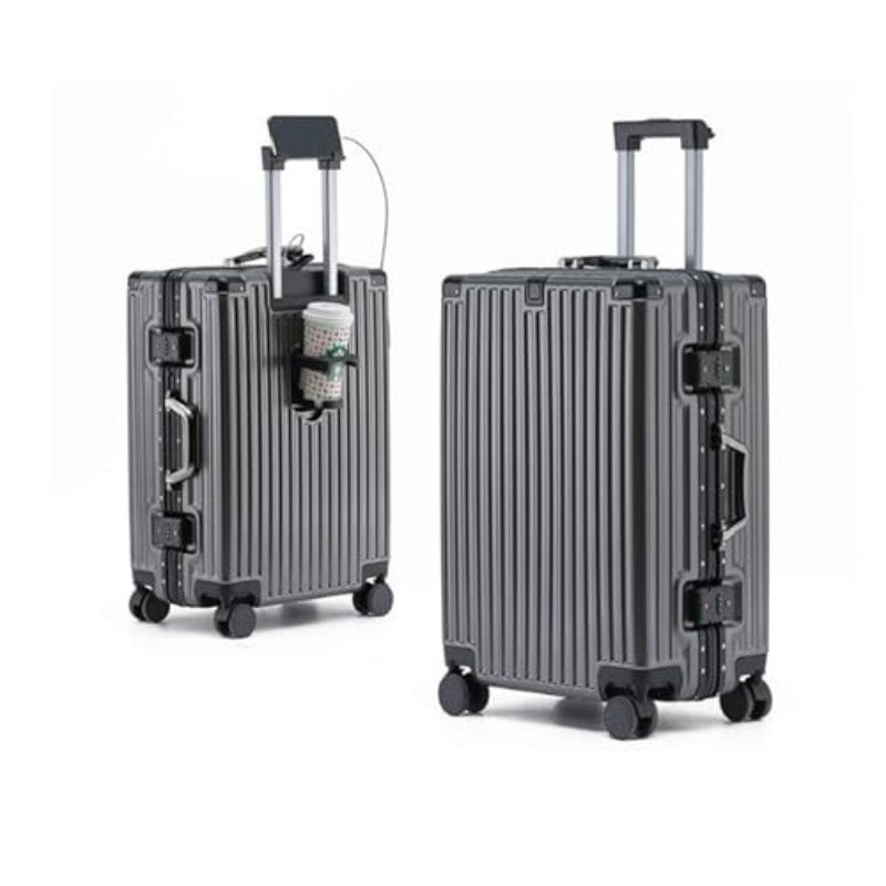 Hand Luggage Zipperless Luggage Aluminum Luggage Packed Luggage with USB Suitcase with Cup Holder with TSA with Aluminum FrameB 26in