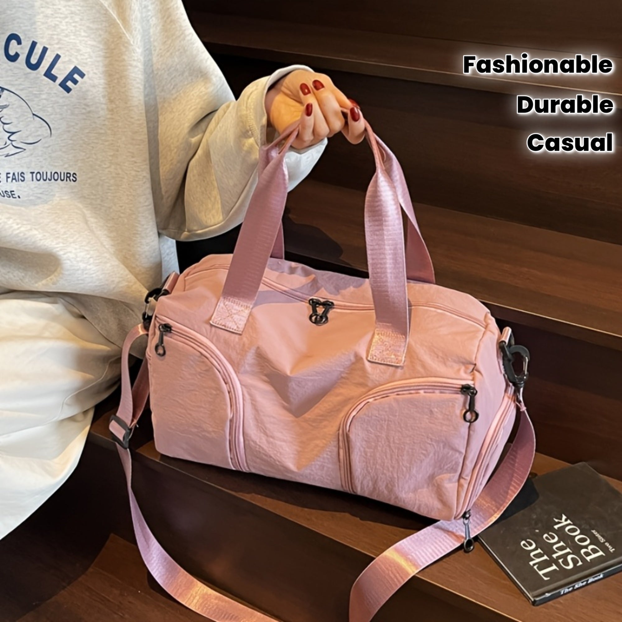 Large Capacity Lightweight Travel Crossbody Bag with Shoe Compartment - Durable Polyester Gym Bag for Men & Women, Multiple Compartments, Fashionable Casual Shoulder Bag in 5 Colors (Bright Pink, Khaki, Green, Blue, Black)