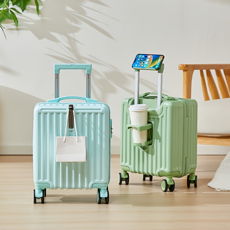 14-Inch Luggage with Swivel Caster Wheels and Cup Holder | ABS+PC Shell, Aluminum Alloy Handle, Zipper Closure, Combination Lock, Ideal for Business Travel