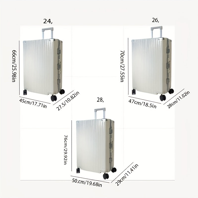 1pc Large Aluminum Alloy Frame Suitcase With Swivel Wheels | Suitable For Men And Women, Travel Essential, Christmas And Holiday Gift, 30 Inches, Ivory, Hard Shell, Combination Lock