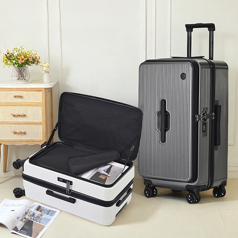 Large Capacity Rolling Suitcase with a Side-Opening Zipper, Made from PC Material for Travel