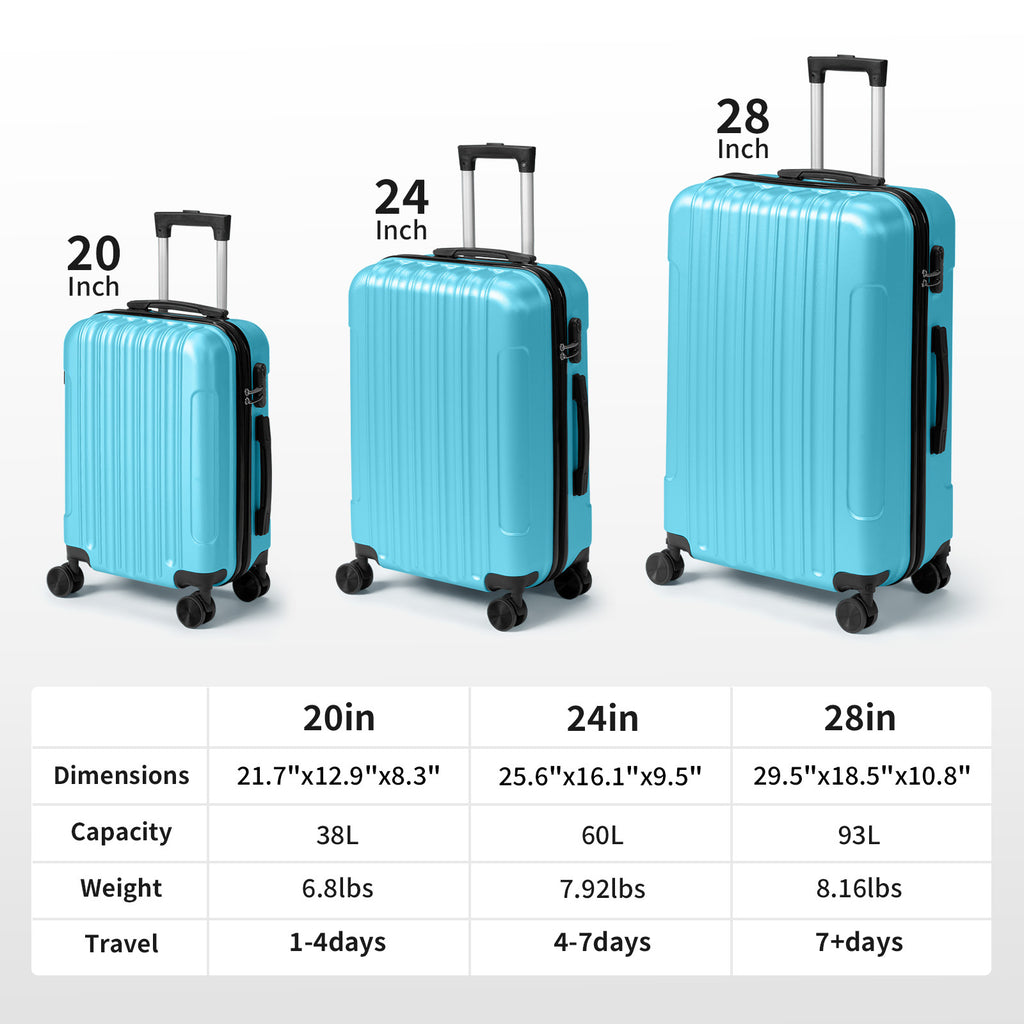 3in1 Luggage Set with Detachable Wheels, 20\u002F24\u002F28 Inch Lightweight ABS Suitcase with Lock & Spinner Wheels, Durable Travel Trolley Bag, 28-inch Disassembly Wheels