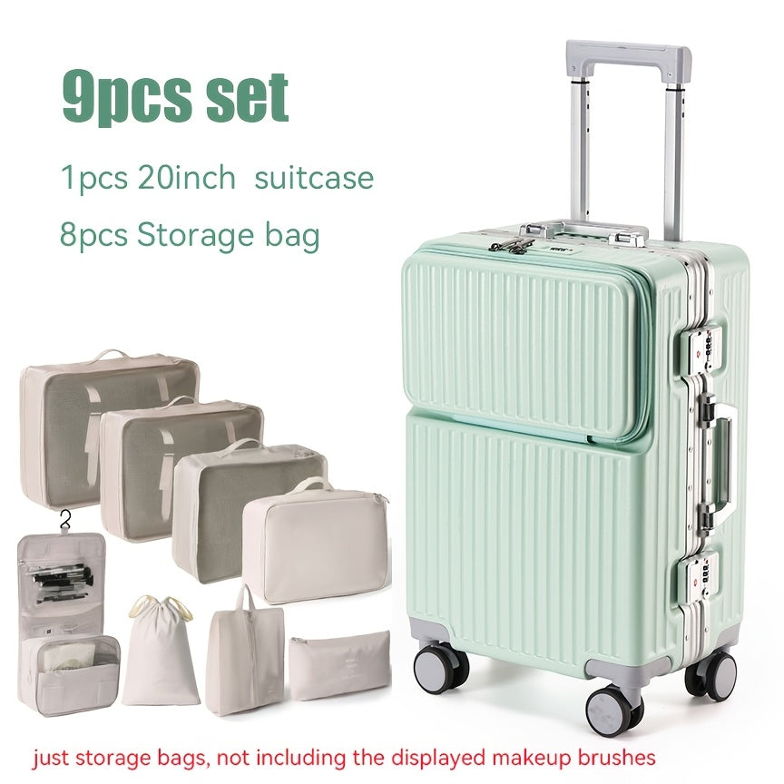 Luggage Set 9pcs 9pcs Luggage Set Including 20 And 24-Inch Suitcases, a Travel Storage Bag, And a Hard TSA Lock. The 20-Inch Carry-On Suitcase Features an Aluminum Frame, a Hardside Design