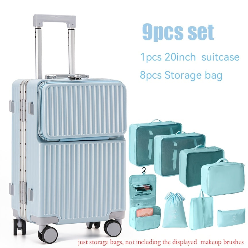 Luggage Set 9pcs 9pcs Luggage Set Including 20 And 24-Inch Suitcases, a Travel Storage Bag, And a Hard TSA Lock. The 20-Inch Carry-On Suitcase Features an Aluminum Frame, a Hardside Design