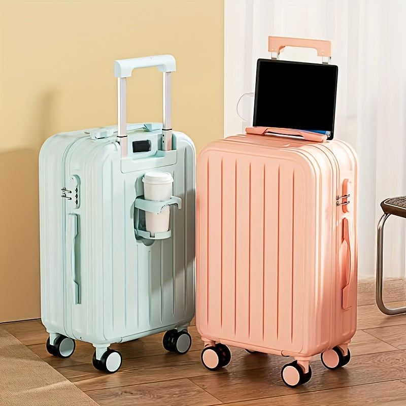 20\u002F24 Inch Stylish PC Zipper Suitcase • Travel Trolley Bag for Women • Featuring a Cup Holder And USB Charging Port